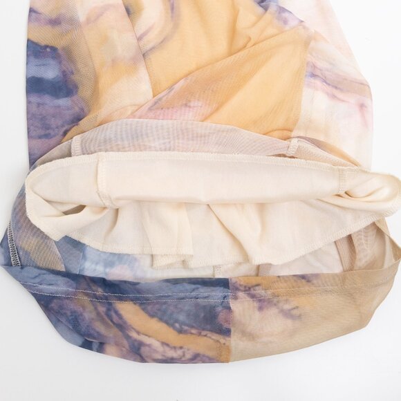 COMMENSE Granite Tie Dye Mesh Ruched Midi Dress Watercolor Abstract Pattern - Picture 7 of 14